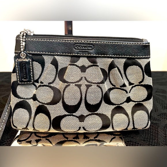 Coach Handbags - Coach Signature Monogram Pleated Zip Wristlet